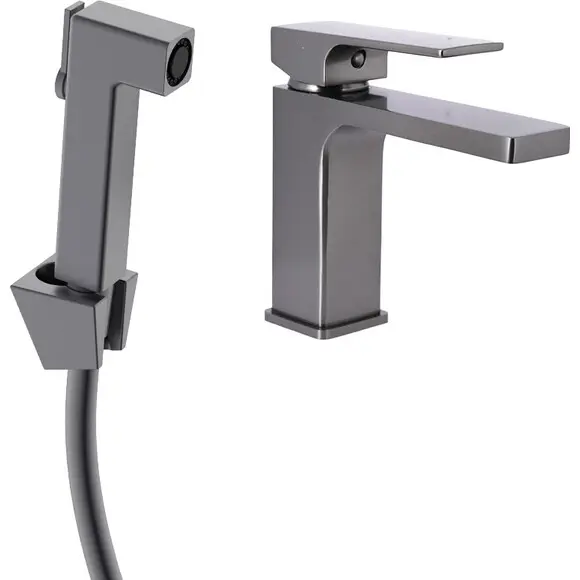 Смеситель для умывальника Qtap Gemini Gunmetal Black QTGEM272GMB45692 (черный металлик, с гигиеническим душем), Цвет производителя: черный металлик, фото 
