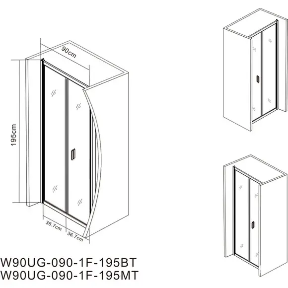 Душові двері Am.Pm Gem Solo Fold W90UG-090-1F-195BT (90 см, прозоре скло, профіль чорний матовий), Доступні розміри: 90, Колір виробника: чорний матовий, фото , изображение 8