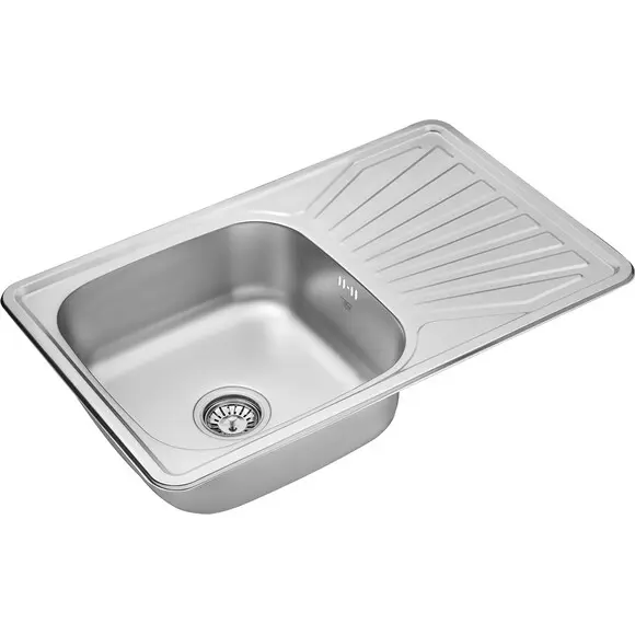 Кухонна мийка Kroner KRP Satin 7848 (Satin-784808180, 78x48 см, 0.8 мм, з сифоном), Тип поверхні: сатин (матовая), фото , изображение 3