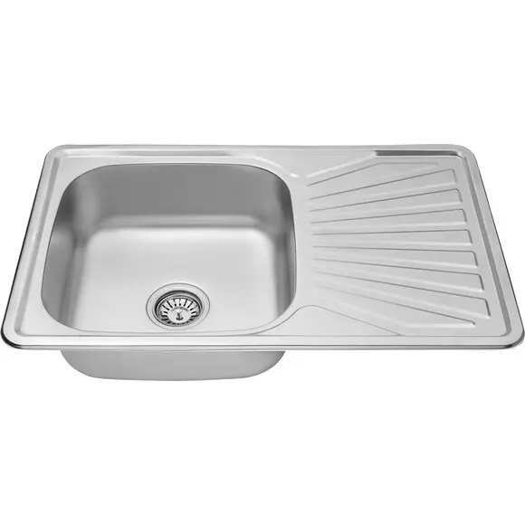 Кухонна мийка Kroner KRP Satin 7848 (Satin-784808180, 78x48 см, 0.8 мм, з сифоном), Тип поверхні: сатин (матовая), фото , изображение 4