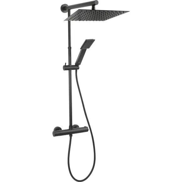 Душевая система с термостатом Ferro Trevi Square Black Matt NP75SQ-TRV7U-BL (черная матовая), фото 