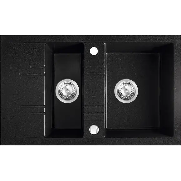 Мийка для кухні Ferro Mezzo II Graphite DRGM3/48/79BA (79x48 см, графітова, із фруктівницею, із сифоном та клапаном-автоматом), Доступні розміри: 79.5x48, Колір виробника: графіт, фото 