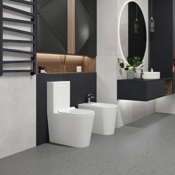 Безобідковий унітаз-компакт Koller Pool Grace 1808560199+1050680199 (GR-0650-RQ-C+GR-0650-RQ-T+KP-6001, з сидінням та гнучким підведенням), фото , изображение 3