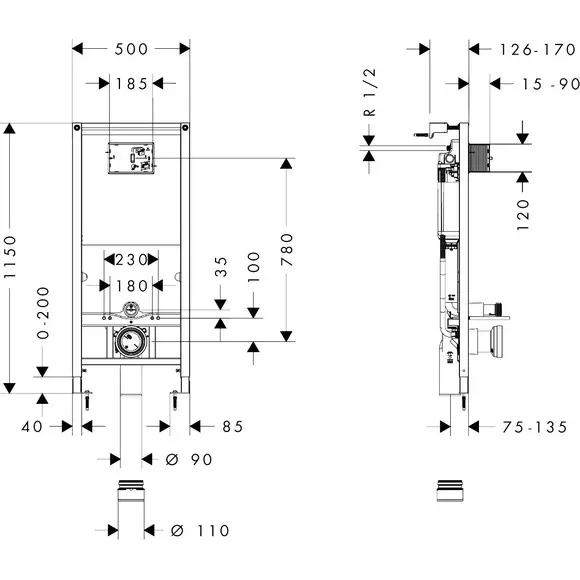 Инсталляция для унитаза Hansgrohe iFrame Universal 01022180 (с креплением к стене), фото 11