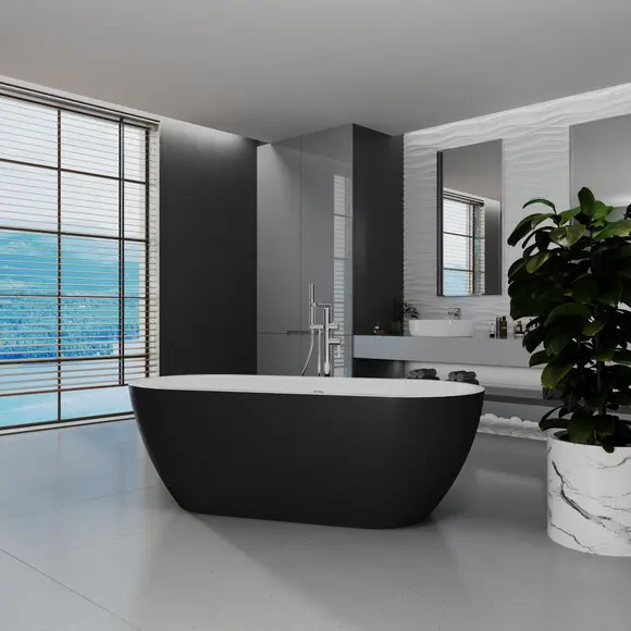 Акриловая ванна Koller Pool AquaLuxe White/Matt Black 0202261501 (170x75 см, белая/черная, отдельностоящая, с ножками и сифоном), Цвет производителя: белый, черный, фото 3