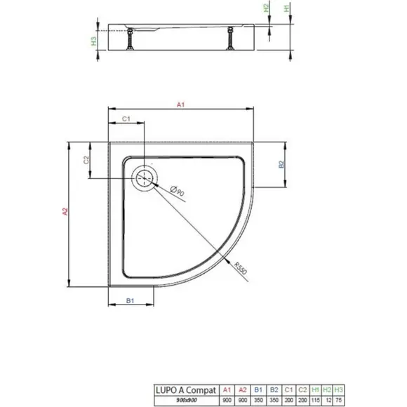 Комплект Radaway: душова кабіна Alienta A Chrome + піддон Lupo 10229090-01-01KL500 (90x90 см, прозоре скло, профіль хром, з сифоном), Доступні розміри: 90 x 90, фото , изображение 10