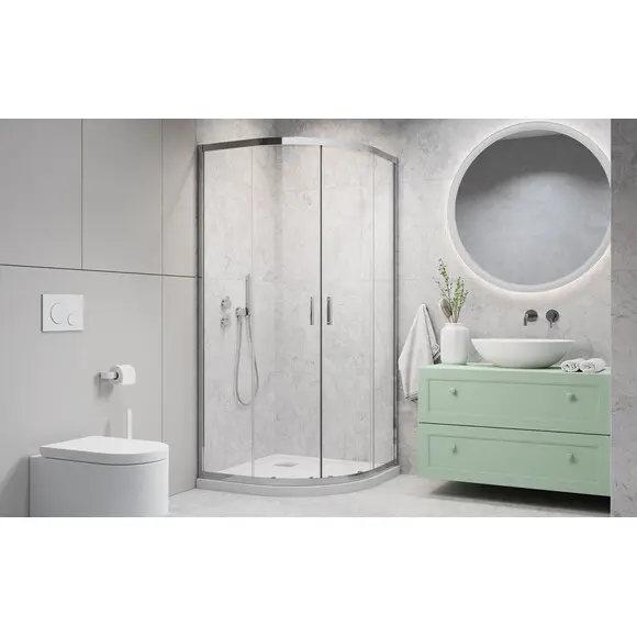 Комплект Radaway: душова кабіна Alienta A Chrome + піддон Lupo 10229090-01-01KL500 (90x90 см, прозоре скло, профіль хром, з сифоном), Доступні розміри: 90 x 90, фото , изображение 2