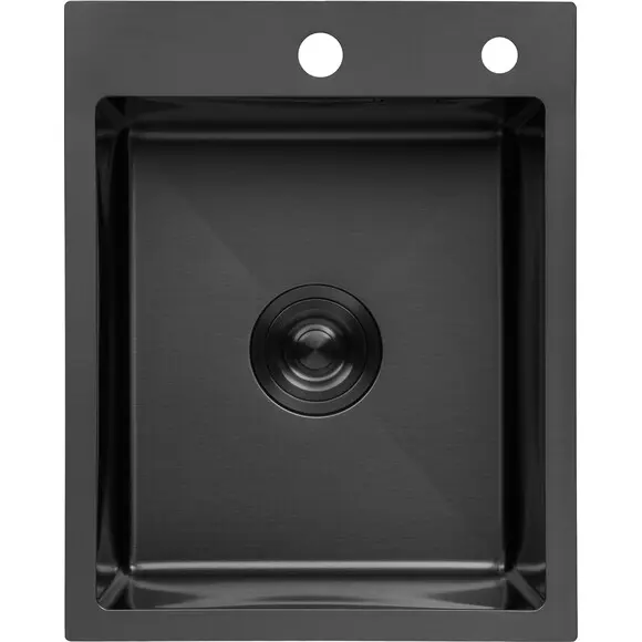 Кухонна мийка Kroner KRP PVD Schwarze-4050HM (40x50 см, 3.0/1.0 мм, з коландером та сифоном), Доступні розміри: 40 x 50, фото , изображение 2