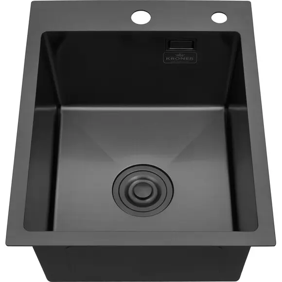 Кухонна мийка Kroner KRP PVD Schwarze-4050HM (40x50 см, 3.0/1.0 мм, з коландером та сифоном), Доступні розміри: 40 x 50, фото , изображение 3