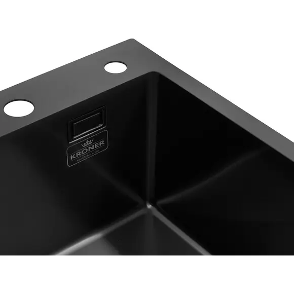 Кухонна мийка Kroner KRP PVD Schwarze-4050HM (40x50 см, 3.0/1.0 мм, з коландером та сифоном), Доступні розміри: 40 x 50, фото , изображение 5