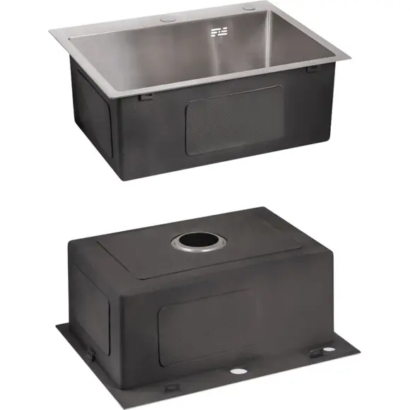 Мойка для кухни Lidz Handmade H5045 Brushed Steel LDH5045BRU3538347517 (50x45 см, брашированная сталь, 3.0/1.0 мм, с корзиной, сифоном и дозатором), Доступные размеры: 50 x 45, Цвет производителя: брашированная нержавеющая сталь, Тип поверхности: brash (брашированная, матовая), фото 5