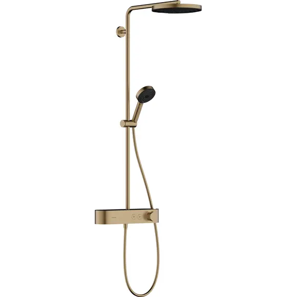 Душова система з термостатом Hansgrohe Pulsify S Showerpipe 260 1jet EcoSmart Brushed Bronze 24221140 (брашована бронза, з поличкою), Колір виробника: брашована бронза, фото 