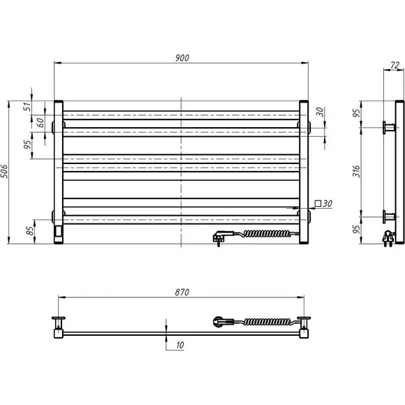 Електрична рушникосушарка Navin Авангард Sensor 12-128053-9050 (900x500, білий глянсовий, правий, сенсорний, з таймером), Доступні розміри: 900 x 500, Колір виробника: білий глянець, Підключення рушникосушарки: праве, фото , изображение 6