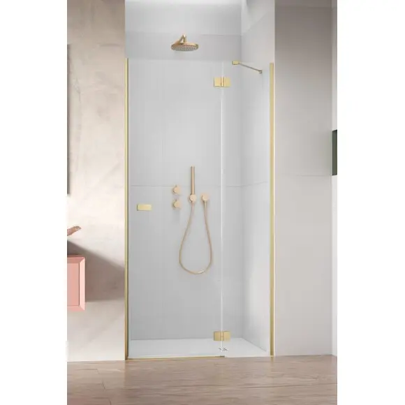 Душевые двери Radaway Garda DWJ Brushed Gold 10710100-99-01R (100 см, стекло прозрачное, брашированное золото, правые), Доступные размеры: 100 R, Цвет производителя: прозрачное стекло, отделка брашированное золото, Расположение проема (входа): слева, фото 