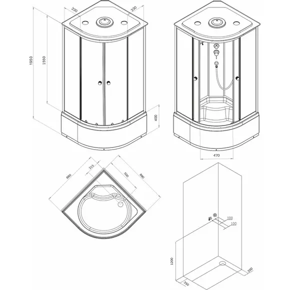 Душовий бокс Am.Pm X-Joy Round Deep W94C-401A-090BT (90x90 см, прозоре скло, профіль чорний матовий, з піддоном), Доступні розміри: 90 x 90, Колір виробника: чорний матовий, фото , изображение 8