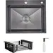 Мойка для кухни Lidz Handmade H6050HB Decor Black PVD Honeycomb LDH6050BDECPVD4837149129 (60x50 см, черный декор, 2.5/0.5 мм, с корзиной, сифоном и дозатором), Доступные размеры: 60 x 50, фото 