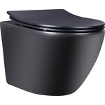 Безободковый подвесной унитаз Qtap Robin QT1333046ENRMB New (черный матовый, с сиденьем), фото 