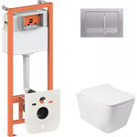 Унитаз подвесной Qtap Crow QT05335170W с инсталляцией Qtap Nest QT0133M425 и клавишей смыва M06029SAT (QT05335170W0133M425M06029SAT, с сиденьем и звукоизоляционной прокладкой), фото 