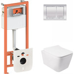 Унитаз подвесной Qtap Crow QT05335170W с инсталляцией Qtap Nest QT0133M425 и клавишей смыва M06028CRM (QT05335170W0133M425M06028CRM, с сиденьем и звукоизоляционной прокладкой), фото 