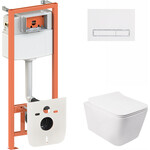 Унитаз подвесной Qtap Crow QT05335170W с инсталляцией Qtap Nest QT0133M425 и клавишей смыва M08V1384W (QT05335170W0133M425M08V1384W, с сиденьем и звукоизоляционной прокладкой), фото 