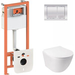 Комплект унитаз с инсталляцией 4 в 1 Qtap QT07335177W45134: подвесной унитаз с сиденьем Jay QT07335177W + инсталляция Nest ST QT0133M425 + клавиша смыва Nest QT0111M06028CRM + звукоизоляционная прокладка, фото 