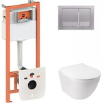 Комплект унитаз с инсталляцией 4 в 1 Qtap QT07335177W45135: подвесной унитаз с сиденьем Jay QT07335177W + инсталляция Nest ST QT0133M425 + клавиша смыва Nest QT0111M06029SAT + звукоизоляционная прокладка, фото 