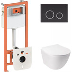 Комплект унитаз с инсталляцией 4 в 1 Qtap QT07335177W45136: подвесной унитаз с сиденьем Jay QT07335177W + инсталляция Nest ST QT0133M425 + клавиша смыва Nest QT0111M11V1146MB + звукоизоляционная прокладка, фото 