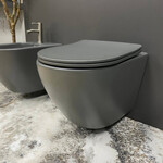 Безободковый подвесной унитаз VBI Vulcano Grey Matt VBI-020410 (серый матовый, с сиденьем), Цвет производителя: серый матовый, фото 