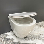 Безободковый подвесной унитаз VBI Vulcano M White Glossy VBI-020420 (белый глянцевый, с сиденьем), фото 