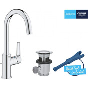 Змішувач для умивальника Grohe QuickFix Start L-Size 24203002 (високий, з донним клапаном), Колір виробника: хром, фото , изображение 2