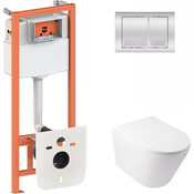 Унітаз підвісний Qtap Swan QT16335178W з інсталяцією Qtap Nest QT0133M425 та клавішею змиву M06028CRM (QT16335178W0133M425M06028CRM, з сидінням та звукоізоляційною прокладкою), фото 