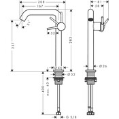 Змішувач для умивальника Hansgrohe Tecturis S Chrome 73370000 (високий, з донним клапаном), Колір виробника: хром, фото , изображение 3