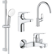 Комплект змішувачів 4 в 1 для ванної кімнати та кухні Grohe BauFlow S-Size UA121640K1 (23601000+23752000+31230001+27598003), фото 
