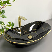 Умивальник VBI Turin Marble Black VBI-011505 (62x37 см, чорний мармур, чаша), Доступні розміри: 62 x 37, Колір виробника: чорний мармур, фото , изображение 2