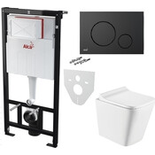 Комплект унитаз с инсталляцией 4 в 1: подвесной унитаз с сиденьем Koller Pool Trend TR-0490-RW + инсталляция AlcaPlast AM101/1120 + клавиша смыва AlcaPlast M678 + звукоизоляционная прокладка, Цвет производителя: черный матовый, фото 