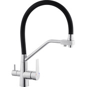 Смеситель для кухни Kroner KRP Edelstahl Klassisch ESG03817BLK (нержавейка/черный, c гибким изливом и подключением питьевой воды), Цвет производителя: нержавейка, черный, фото 