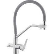 Смеситель для кухни Kroner KRP Edelstahl Klassisch ESG03817GRA (нержавейка/серый, c гибким изливом и подключением питьевой воды), Цвет производителя: нержавейка, серый, фото 3