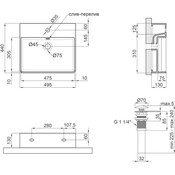 Умивальник Qtap Nando LT Black Matt QT12112173SMBMBN47322 (50x44 см, чорний матовий, з донним клапаном), Доступні розміри: 50 x 44, Колір виробника: чорний матовий, фото , изображение 6