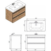 Тумба з раковиною Devit Frame 753080O (80 см, дуб/чорний, підвісна, із сифоном), Доступні розміри: 80, Колір виробника: дуб, фото , изображение 6