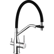 Смеситель для кухни Kroner KRP K&uuml;che C03816BLK (хром/черный, с гибким изливом и подключением питьевой воды), фото 