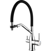 Смеситель для кухни Kroner KRP K&uuml;che C03816BLK (хром/черный, с гибким изливом и подключением питьевой воды), фото 3