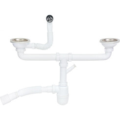 Сифон двойной для кухонной мойки Lidz 60 08 E001 02 ECO (LK07, с круглым переливом, выход 40/50 мм), фото 