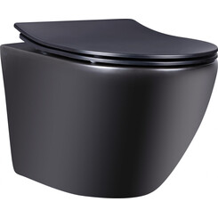 Безободковый подвесной унитаз Qtap Robin QT1333046ENRMB New (черный матовый, с сиденьем), фото 