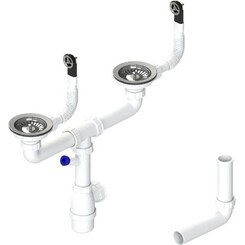 Сифон для двойной мойки Miraggio 00004FM (с переливами и дополнительным отводом), фото 