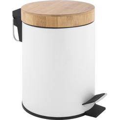 Відро для сміття Yoka Bin White/Bamboo CH.BIN-WHT (біле/бамбук, 3 л, з педаллю та кришкою), Колір виробника: білий, бамбук, фото 