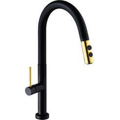 Смеситель для кухни Mexen Ava Black Gold MEX-672800-75 (черный матовый/золотой, с выдвижной лейкой), Цвет производителя: черный матовый, золото, фото 