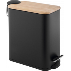 Відро для сміття Yoka Moby Black/Bamboo CH.MOBY-5-BLK (чорне/бамбук, 5 л, з педаллю та кришкою), фото 