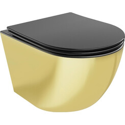 Безободковый подвесной унитаз Mexen Lena Black Matt/Gold MEX-30224076 (черный матовый/золотой глянцевый, с сиденьем), Цвет производителя: черный матовый, золотой глянец, фото 