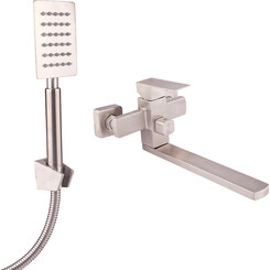 Смеситель для ванны Lidz Kubis 005-1 (LDKUB005NKS28537, никель, с лейкой и шлангом), фото 