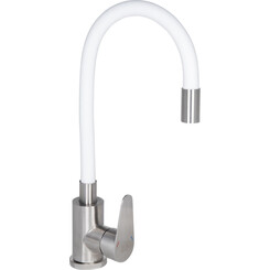 Смеситель для кухни Lidz Vida 04R-WFS (LDVID015F3WHI43357, нержавейка/белый, с гибким изливом), Цвет производителя: белый матовый, нержавейка, фото 